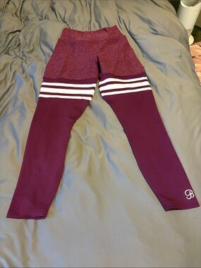 Bombshell Sportswear Women’s Sportswear Maroon Leggings with White Stripes